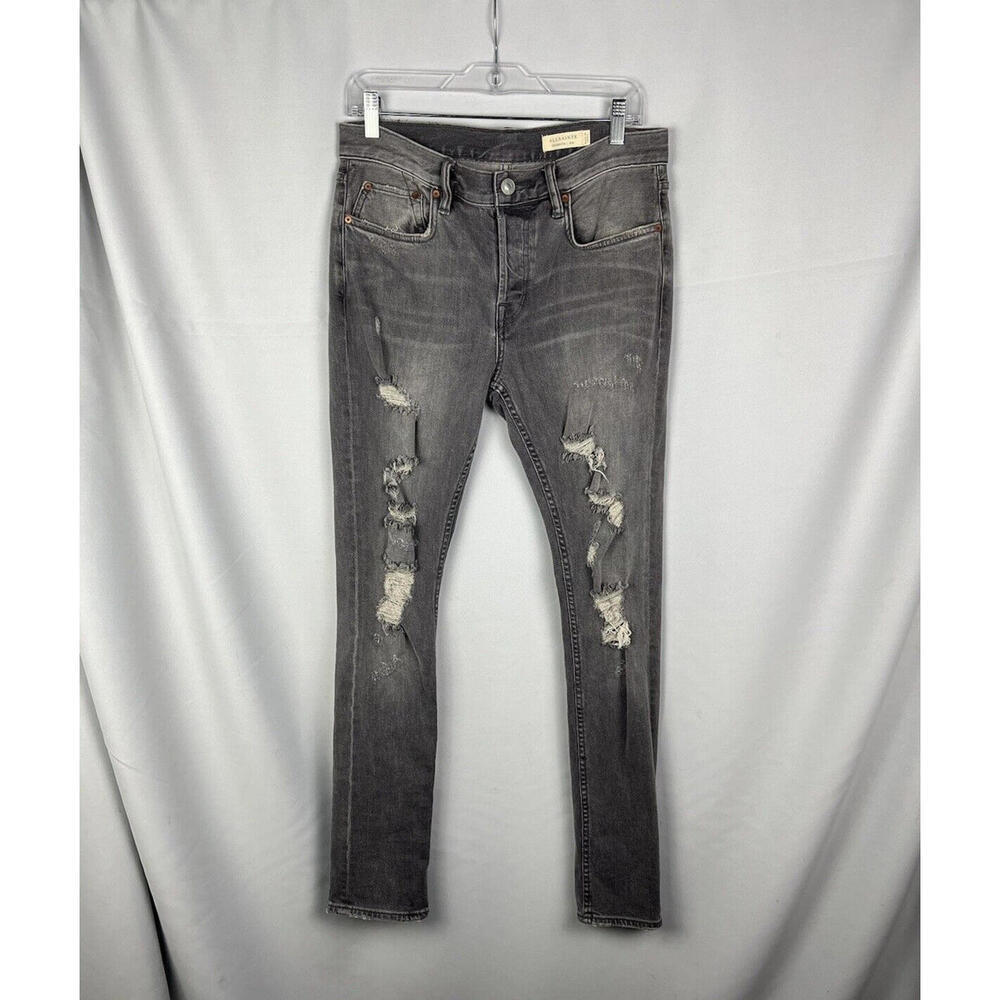 AllSaints Grays Cigarette Distressed Jeans Denim Gray Size 30 W, 30 L